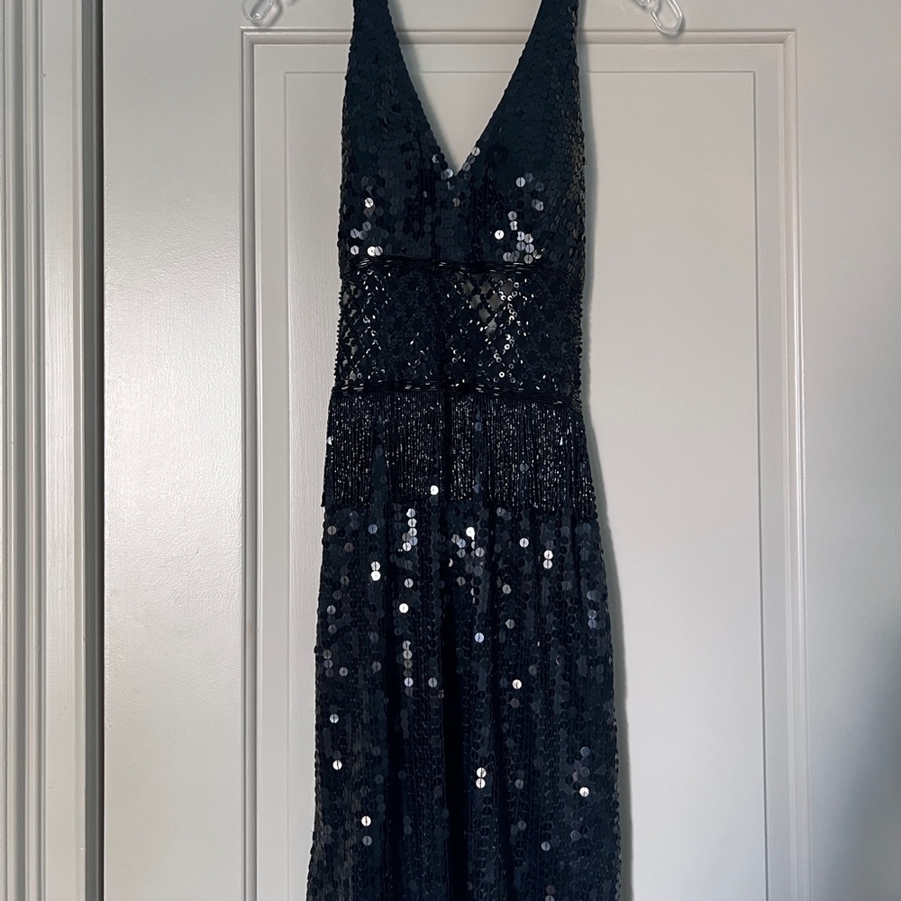 Black Backless halter Sequin Gown with V-Neck for Cocktail